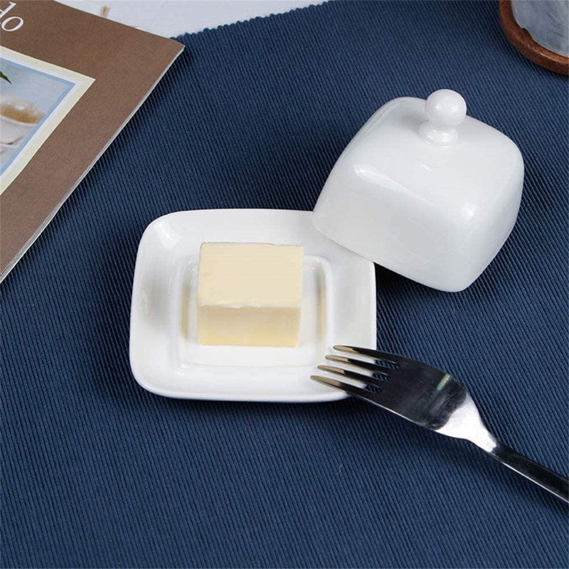 Prep & Savour Mini Square Butter Dish With Lid, White Procelain Domed